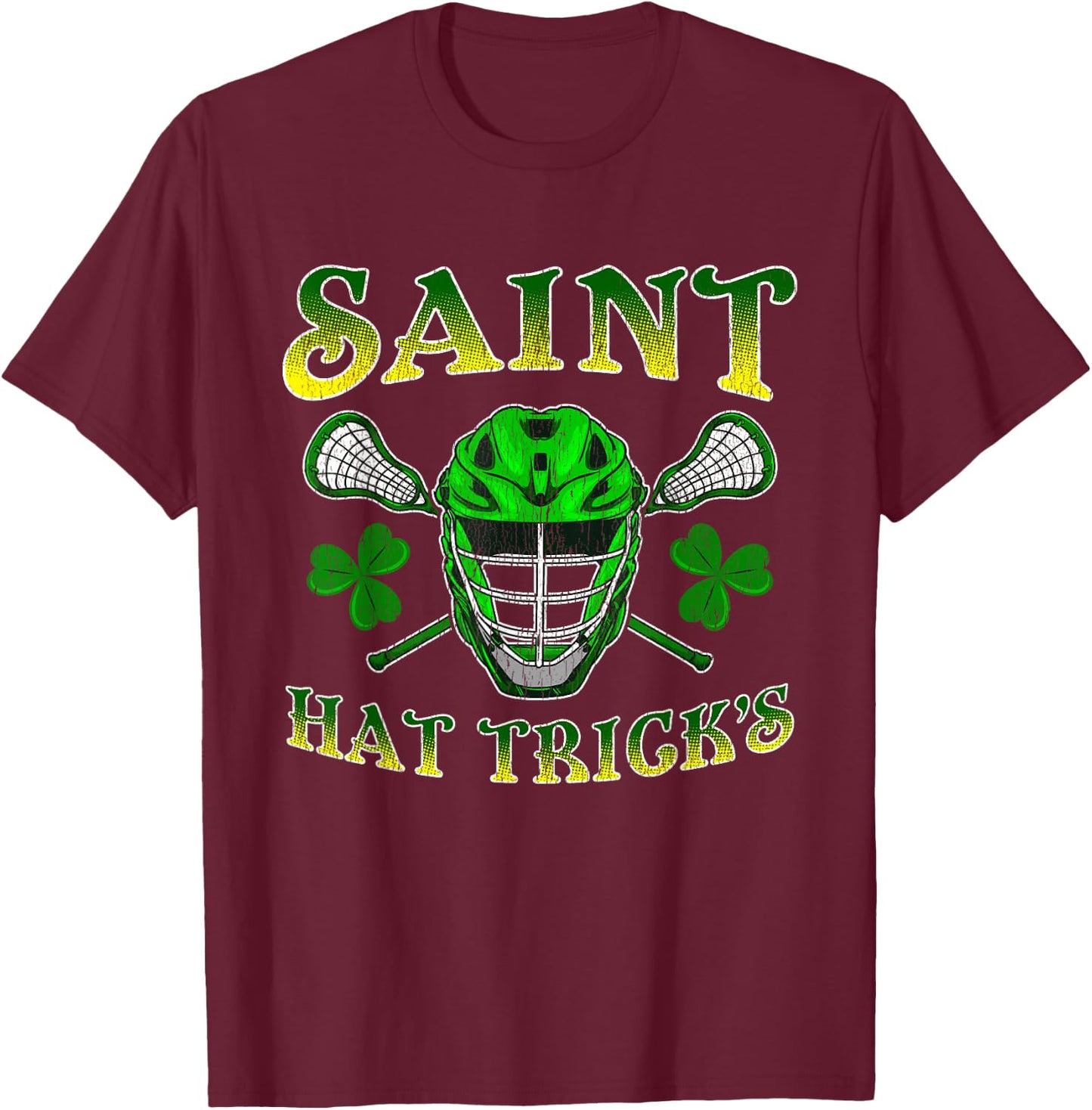 Funny Lacrosse Irish St Patrick's Day Distressed T-Shirt - T-Shirt | Maroon
