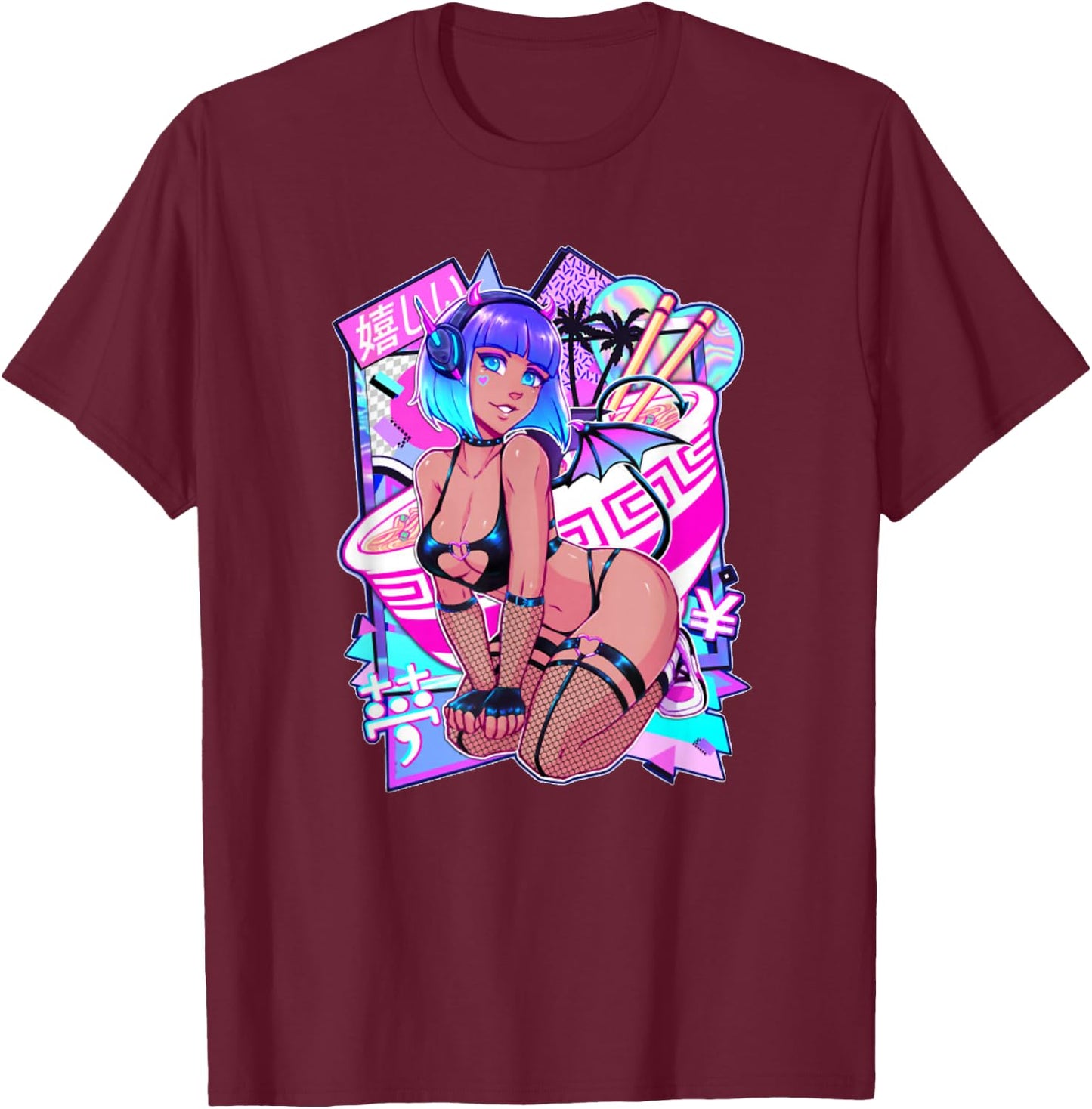 Sexy Anime Girl Japanese Sexy Demon Girl Cosplay Small T-Shirt - T-Shirt | Maroon