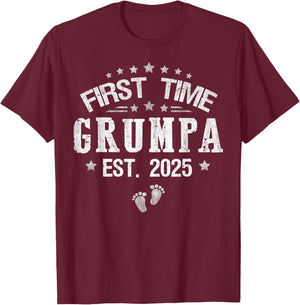 First time Grumpa est.2025 Father's Day Promoted To Grumpa T-Shirt - T-Shirt | Maroon
