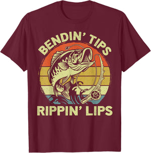 Bendin' Tips Rippin' Lips - Funny Fishing Quote Funny Dad T-Shirt - T-Shirt | Maroon