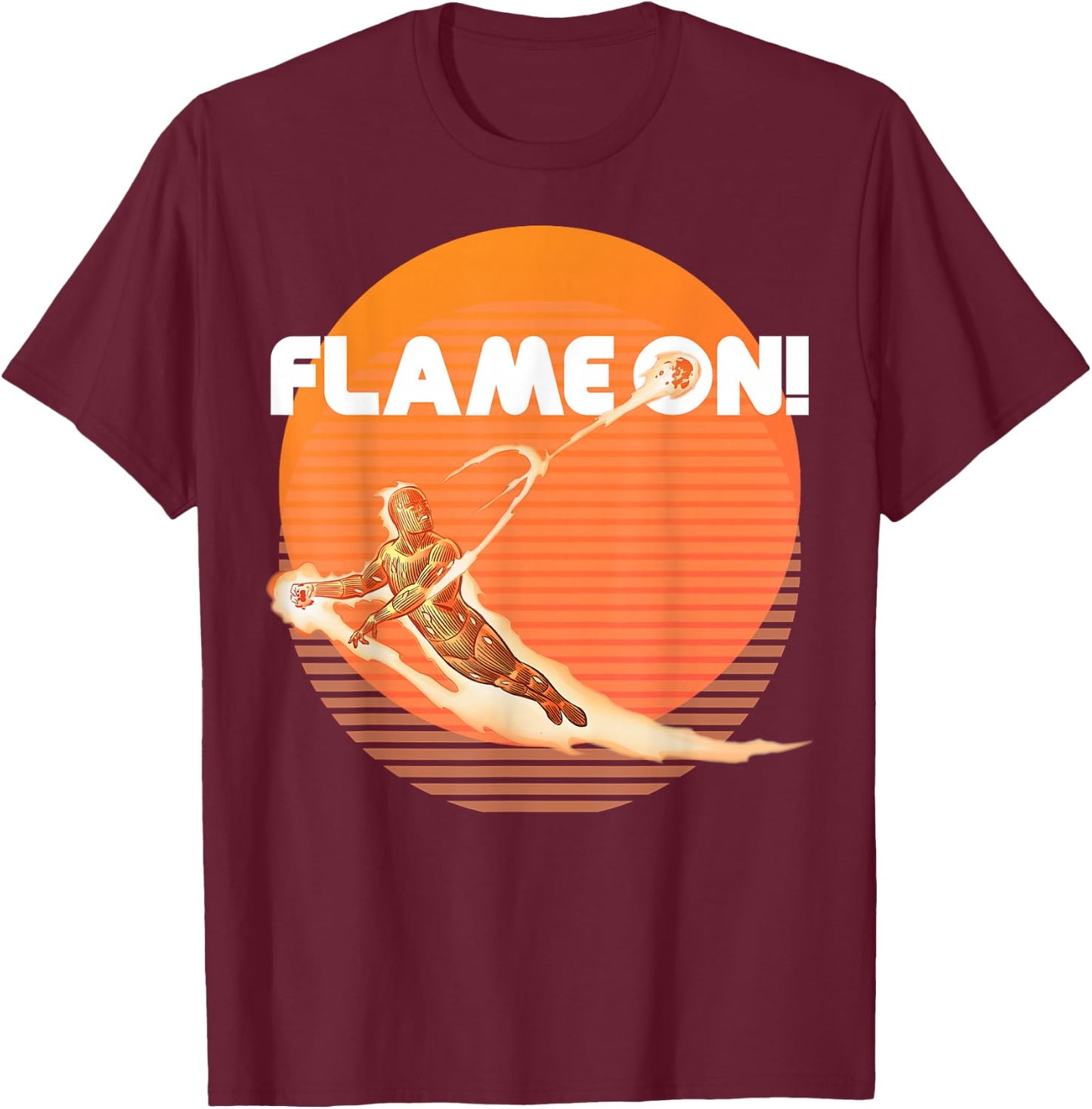 Marvel Fantastic Four Human Torch Flame On Retro T-Shirt - T-Shirt | Maroon