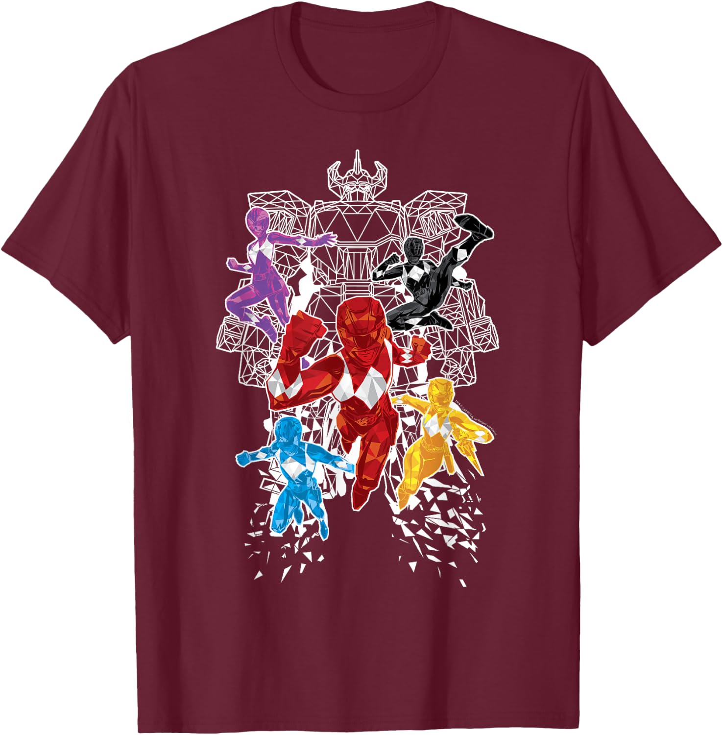 Power Rangers Morphin' Time Group Polygons Outline T-Shirt - T-Shirt | Maroon