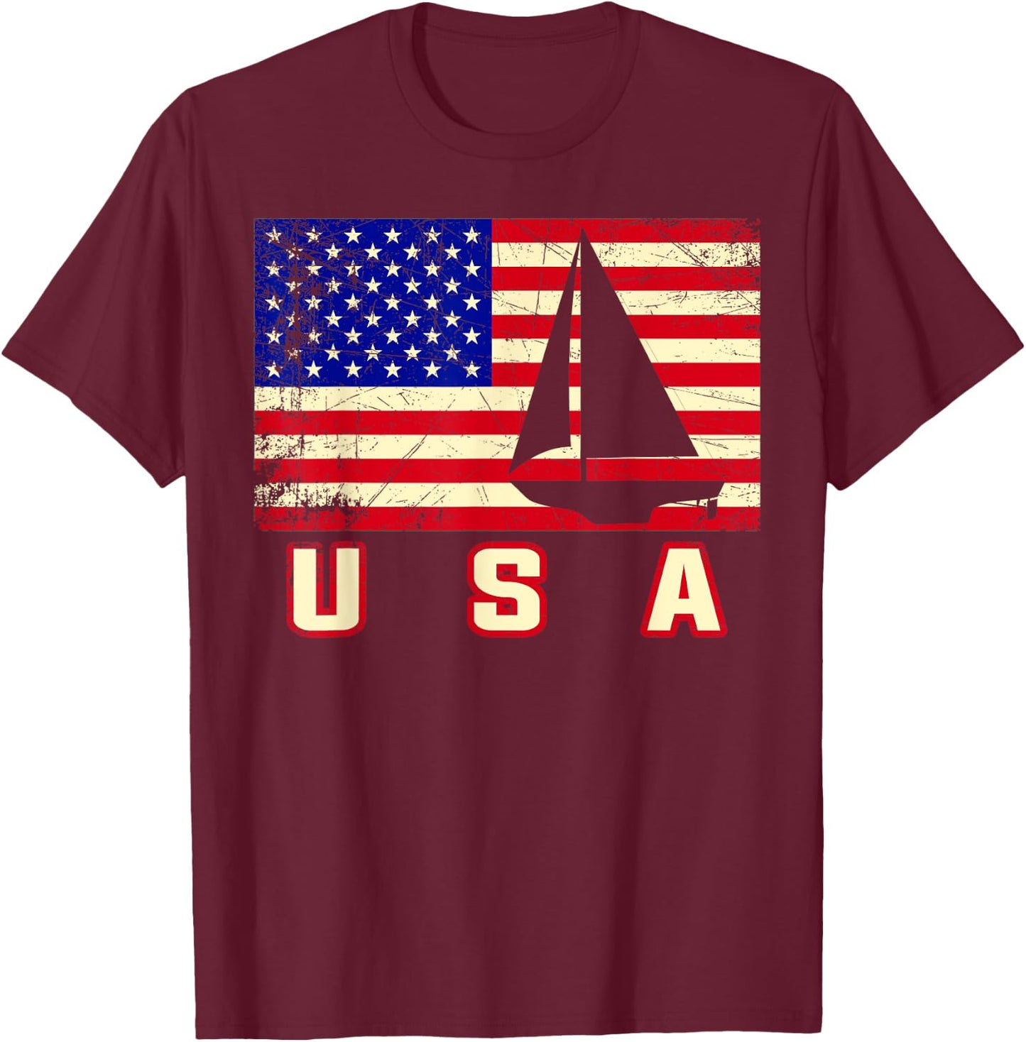 American Flag Sailing | Cute Boating Gift Kids Men T-Shirt - T-Shirt | Maroon