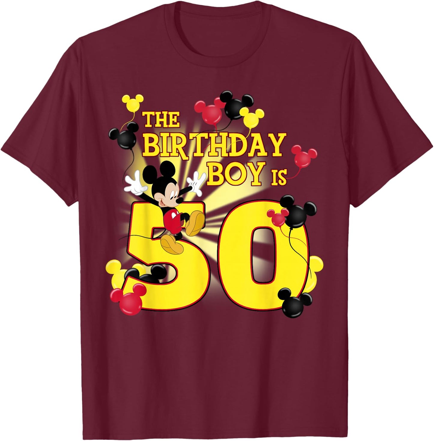 Disney Mickey and Friends Mickey 50th Birthday Boy T-Shirt - T-Shirt | Maroon