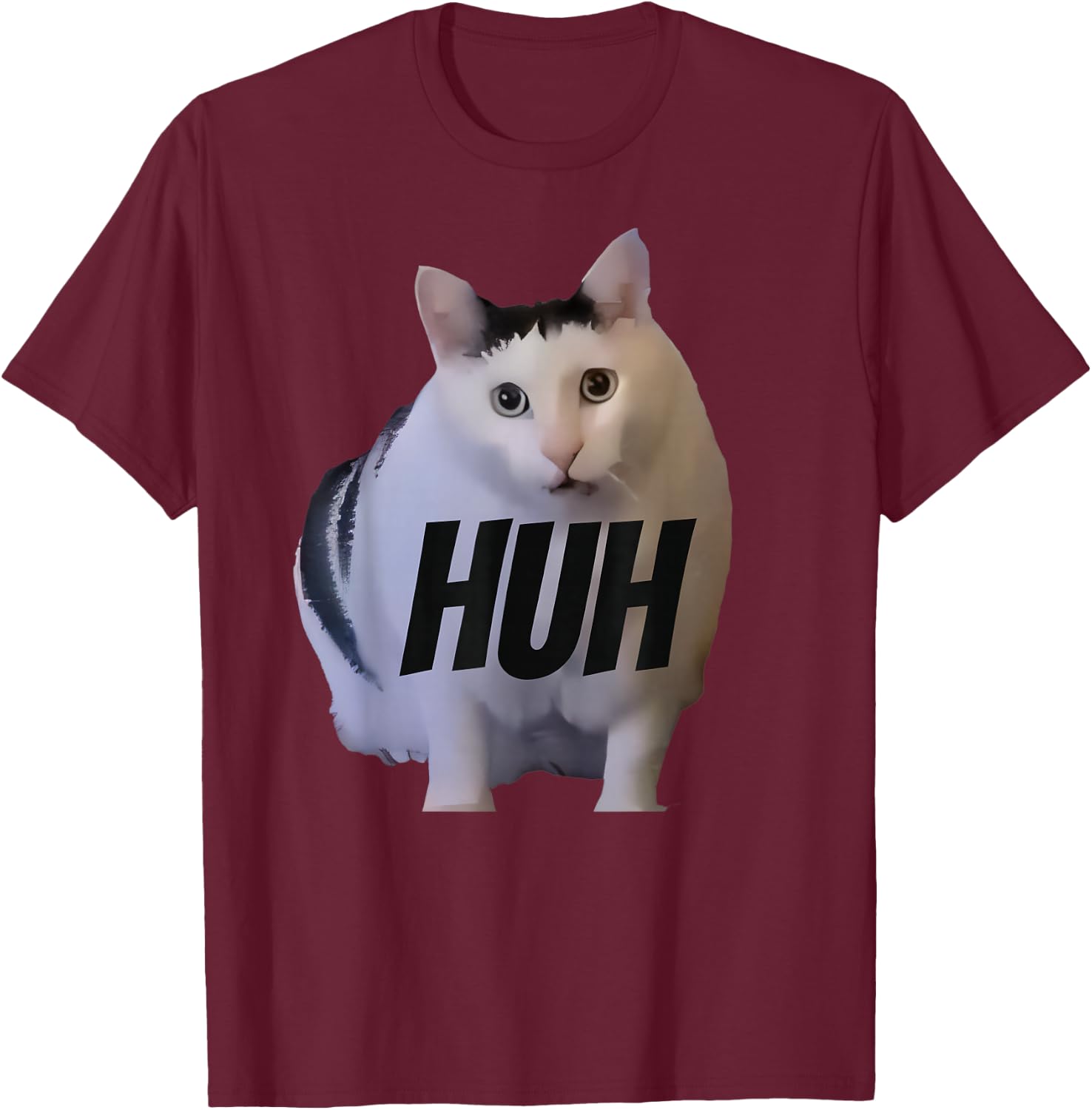 Meme Huh Cat Funny T-Shirt - T-Shirt | Maroon