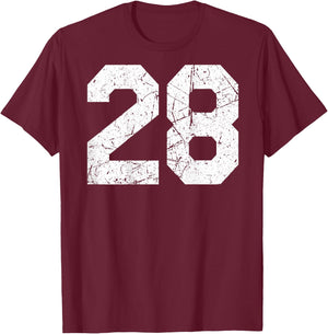#28 Jersey Uniform Varsity Sports Number, 28th Birthday T-Shirt - T-Shirt | Maroon