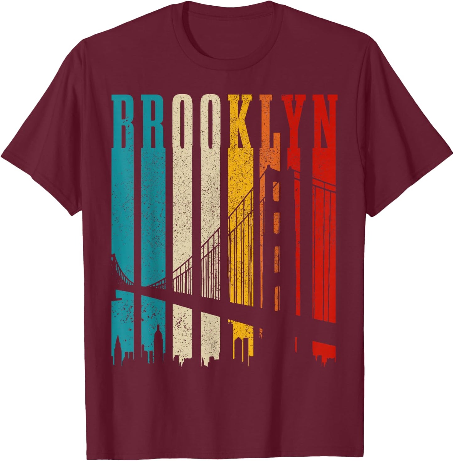 Brooklyn Bridge New York City Skyline NY NYC T-Shirt - T-Shirt | Maroon