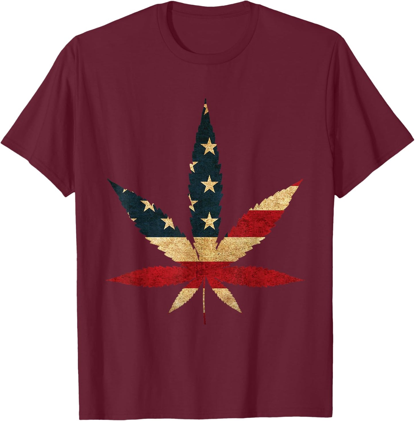 Marijuana Leaf USA Flag graphic - Funny US Weed Legalization T-Shirt - T-Shirt | Maroon