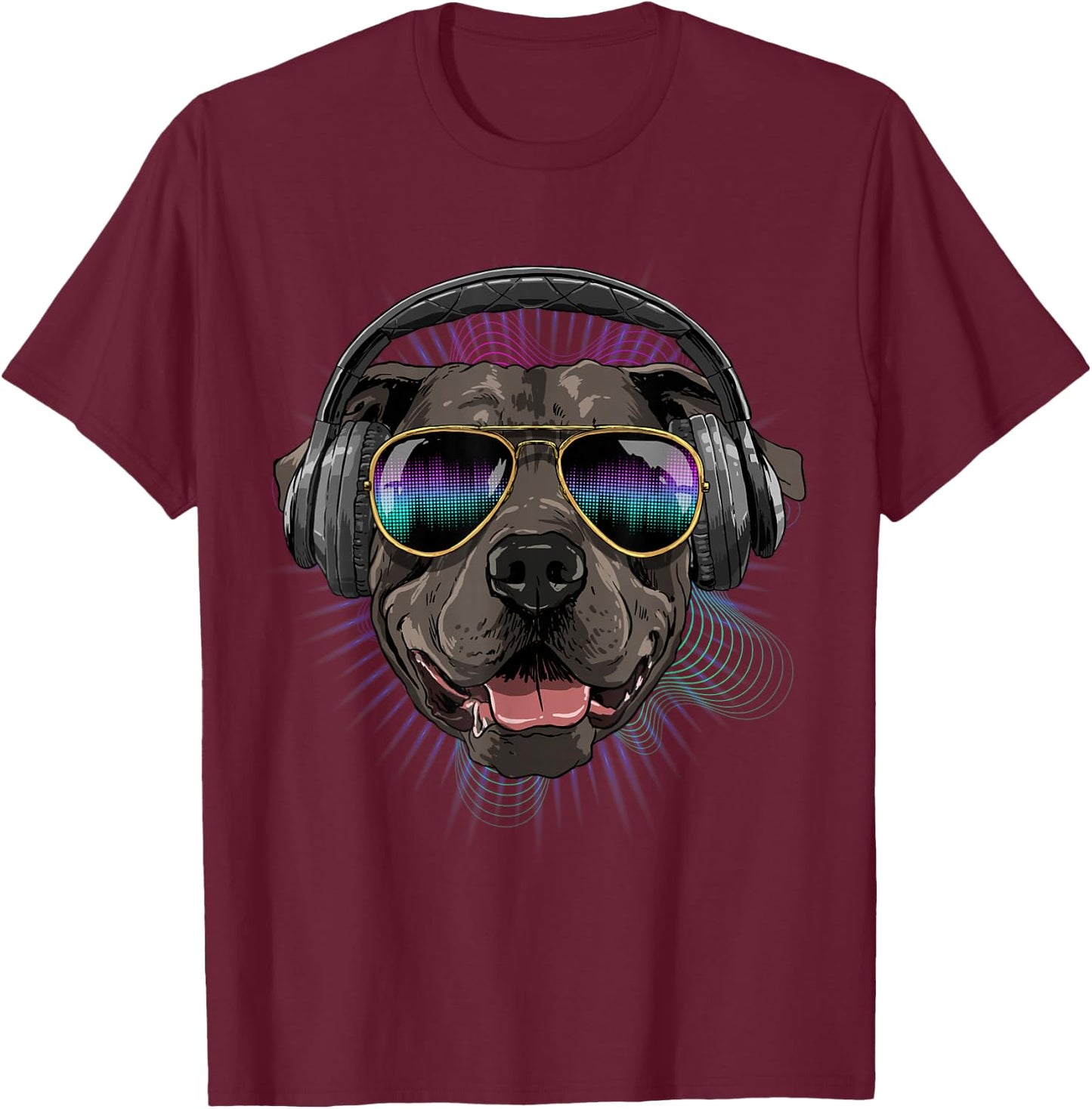 Music Pit Bull Dj With Headphones Musical Dog Lovers T-Shirt - T-Shirt | Maroon