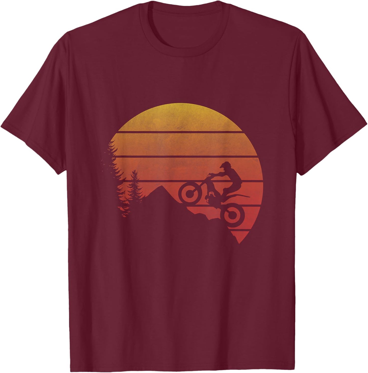 Vintage Trial Design -Adults Kids Black Motorcycle Small Classic Fit Short Sleeve Cotton 65% Polyester 35% T-Shirt - T-Shirt | Maroon