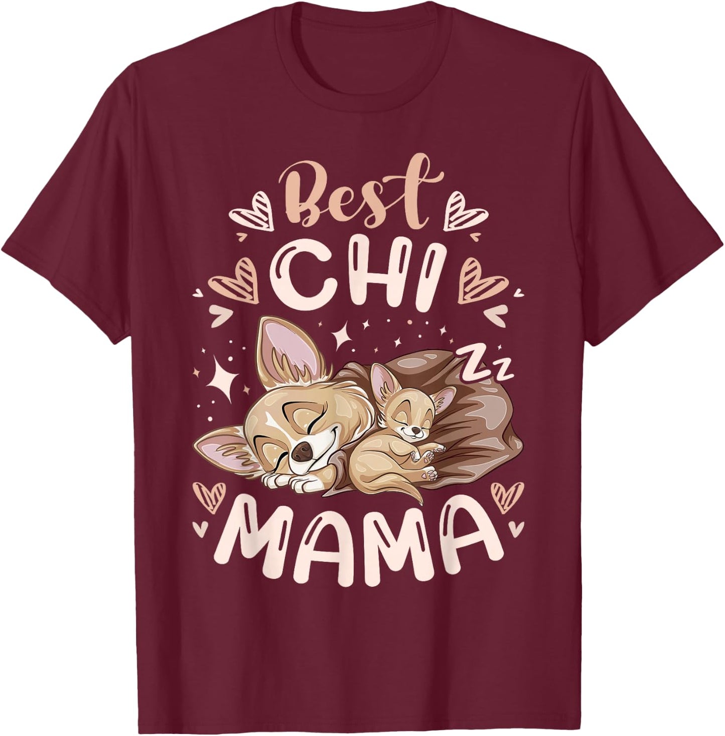 Best Chi Mama, Dog Mom Chihuahua & Puppy, Mothers Day T-Shirt - T-Shirt | Maroon