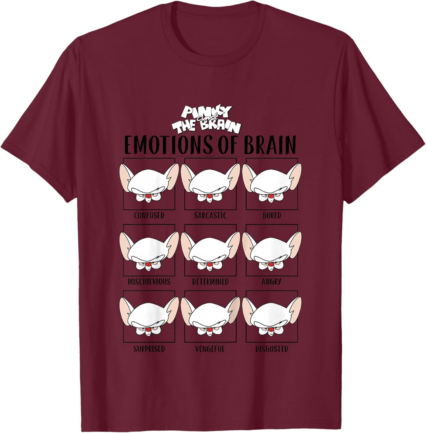 Kids Pinky and The Brain Emotions of Brain Box Up T-Shirt - T-Shirt | Maroon