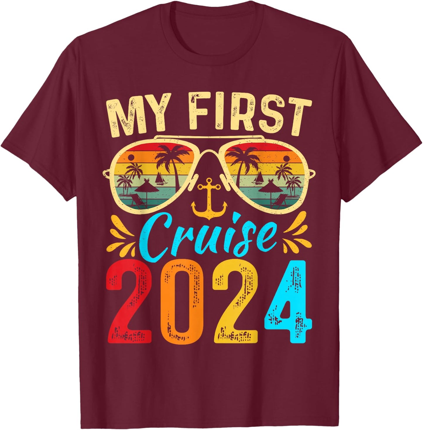 My First 2024 Cruise Trip Kids Vacation Matching Family Ship T-Shirt - T-Shirt | Maroon