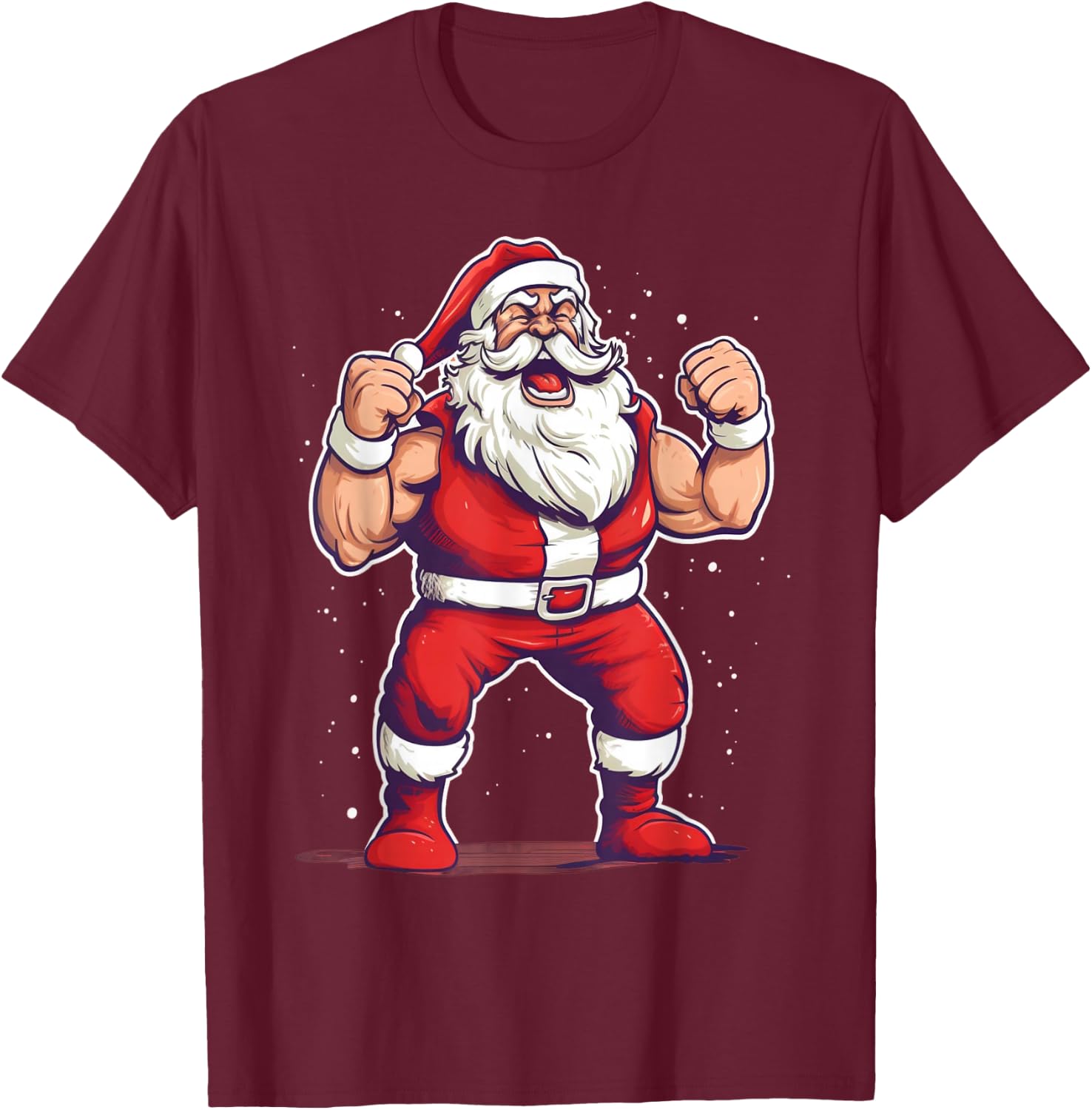 Wrestling Santa Funny Christmas Wrestler Workout Gym Xmas T-Shirt - T-Shirt | Maroon