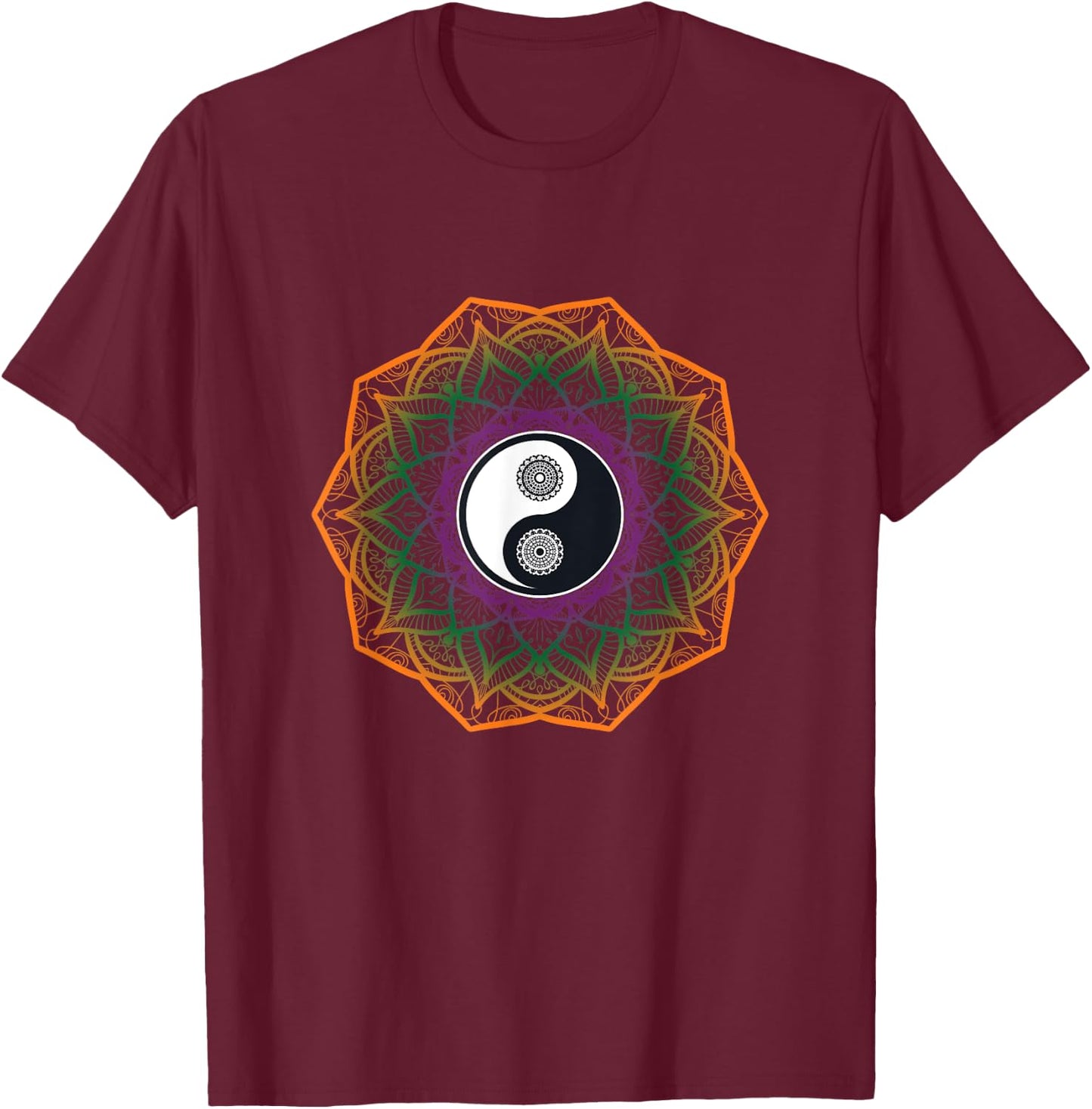 Mandala Yin And Yang Sanskrit Chinese Asian Harmony T-Shirt - T-Shirt | Maroon