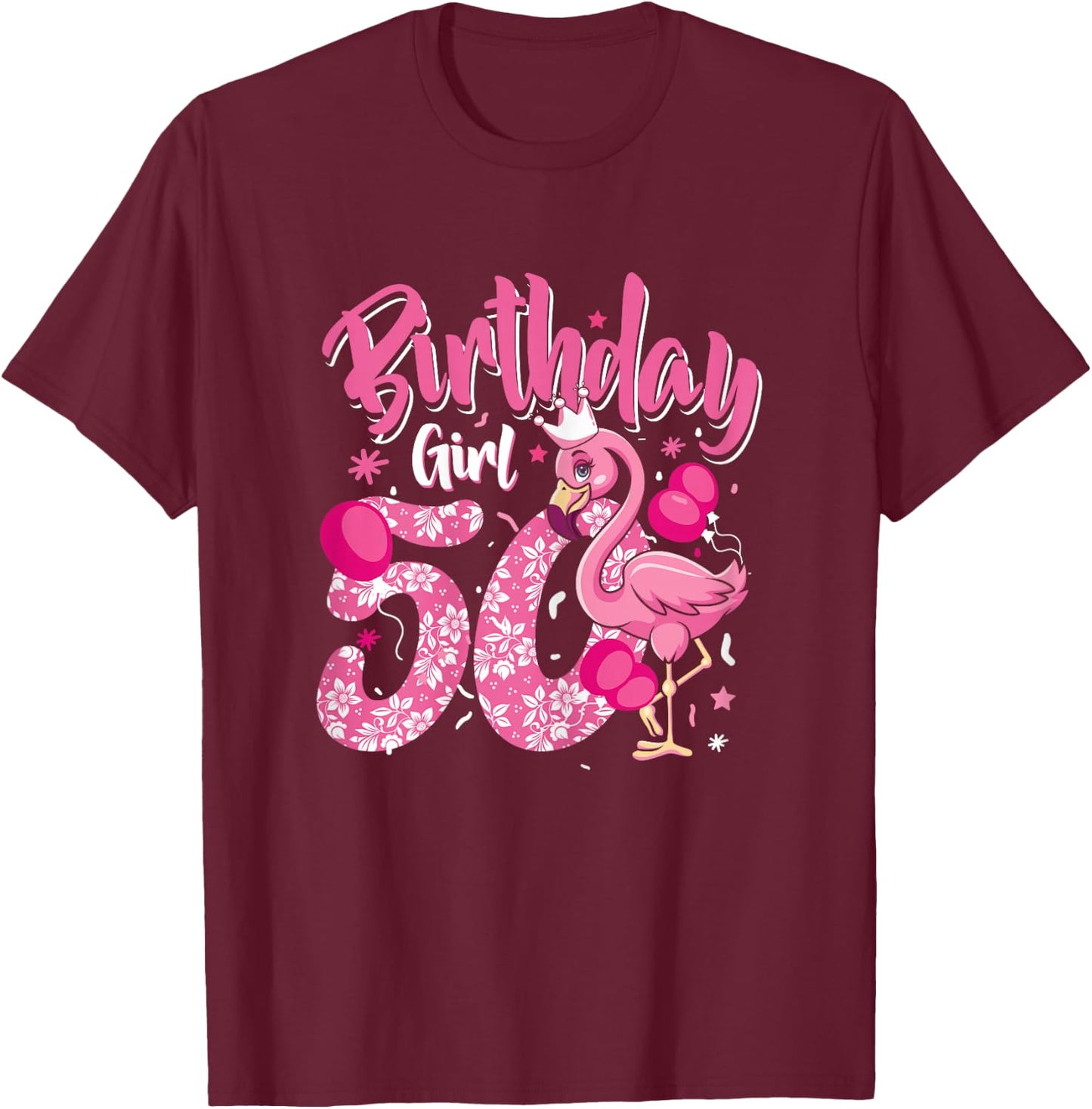50th Birthday Gift Flamingo Fan 50 Year Old Women 50th Bday T-Shirt - T-Shirt | Maroon