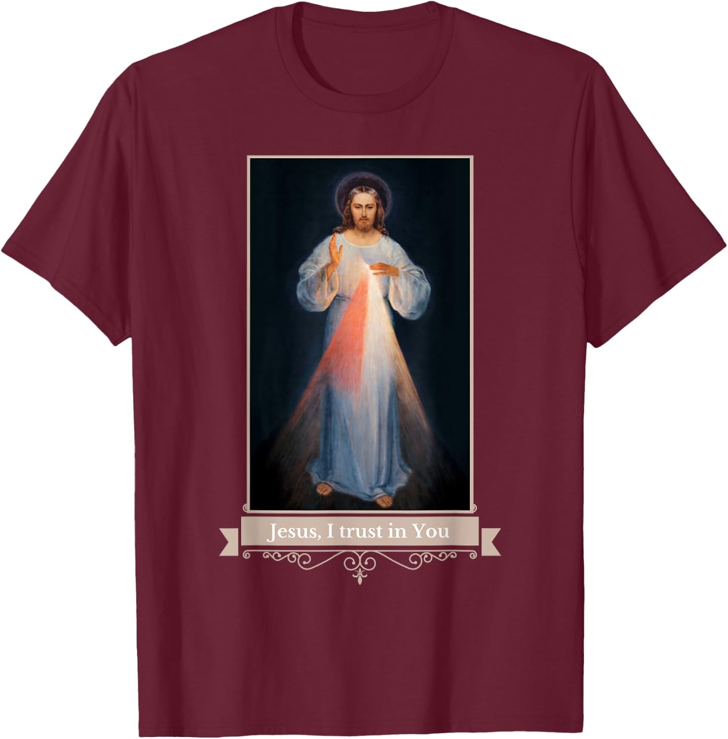 Divine Mercy Jesus I Trust In You Catholic Religious T-Shirt - T-Shirt | Maroon