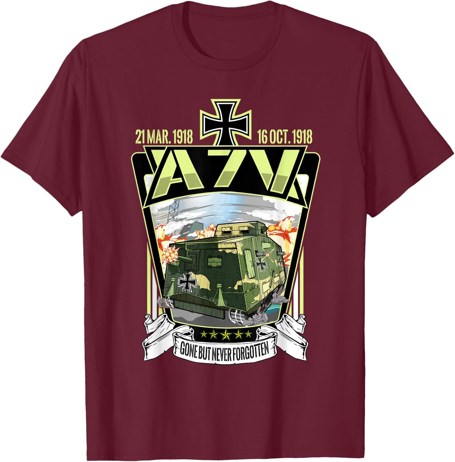 WW1 World War German Heavy A7V Tank T-Shirt - T-Shirt | Maroon