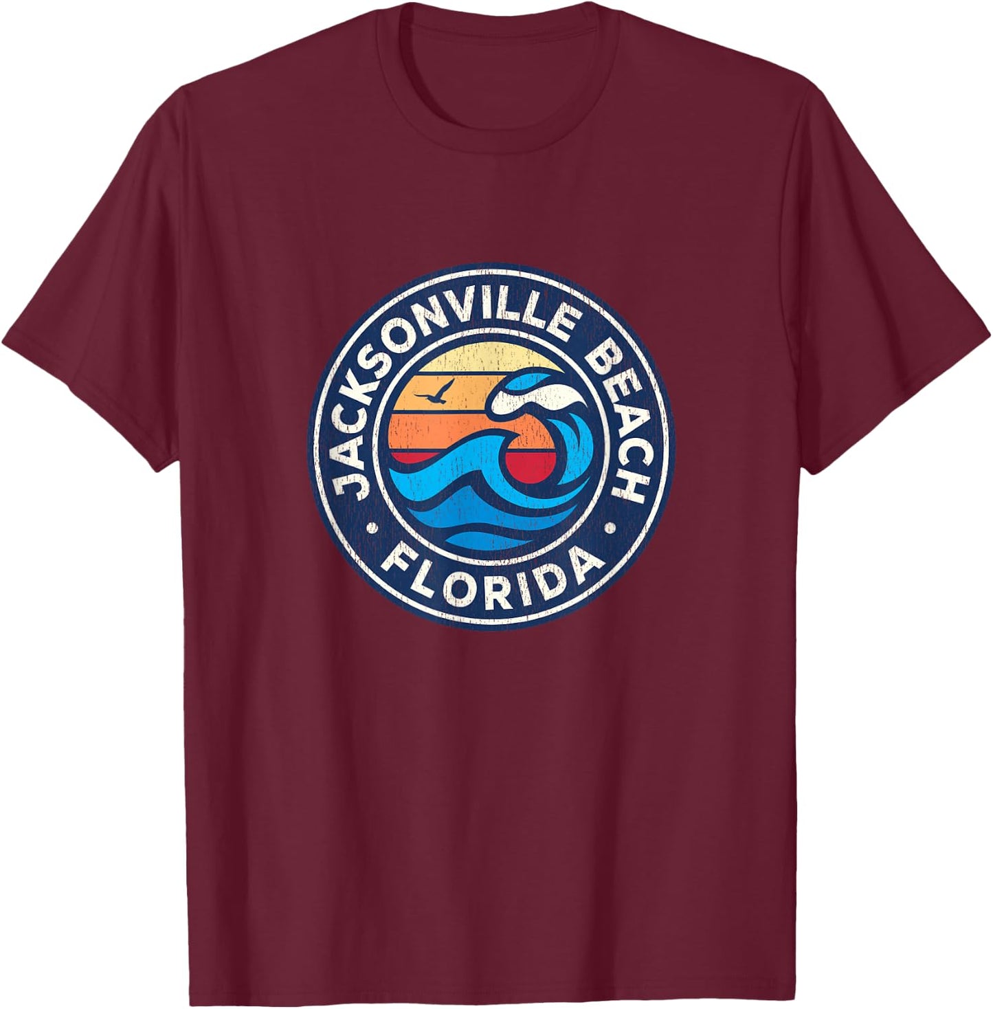 Jacksonville Beach Florida FL Vintage Nautical Waves Design T-Shirt - T-Shirt | Maroon