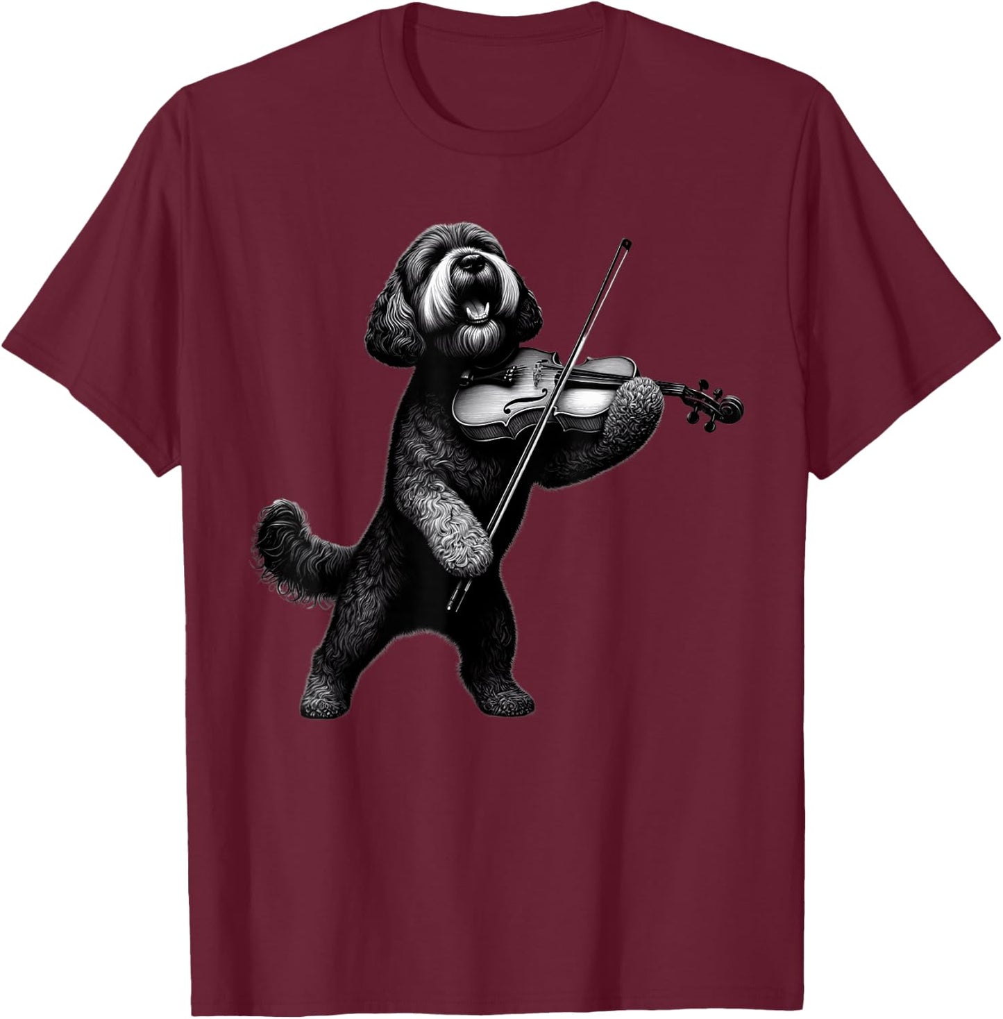 Funny Dog Playing Violin Violinist Orchestra Musician T-Shirt - T-Shirt | Maroon