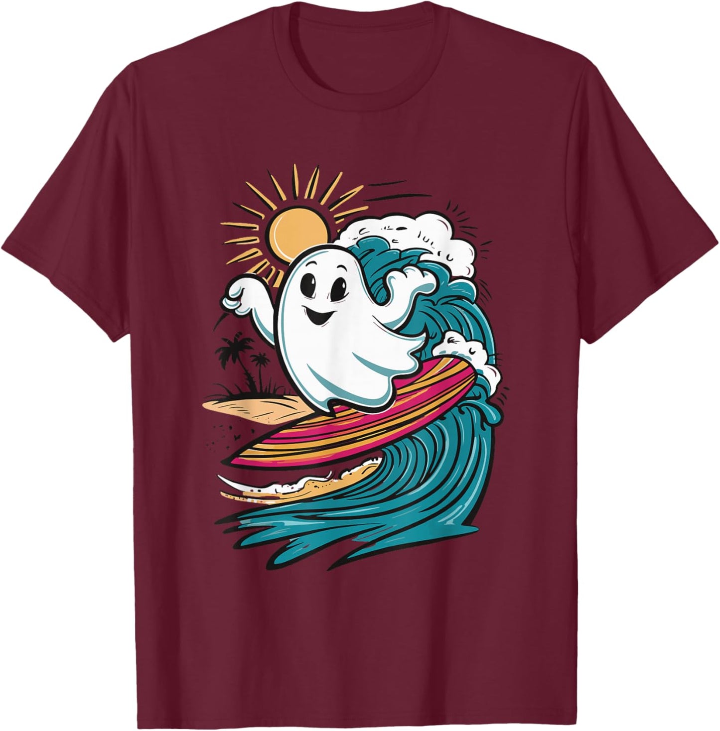 Ghost Surfing Surfboard T-Shirt - T-Shirt | Maroon