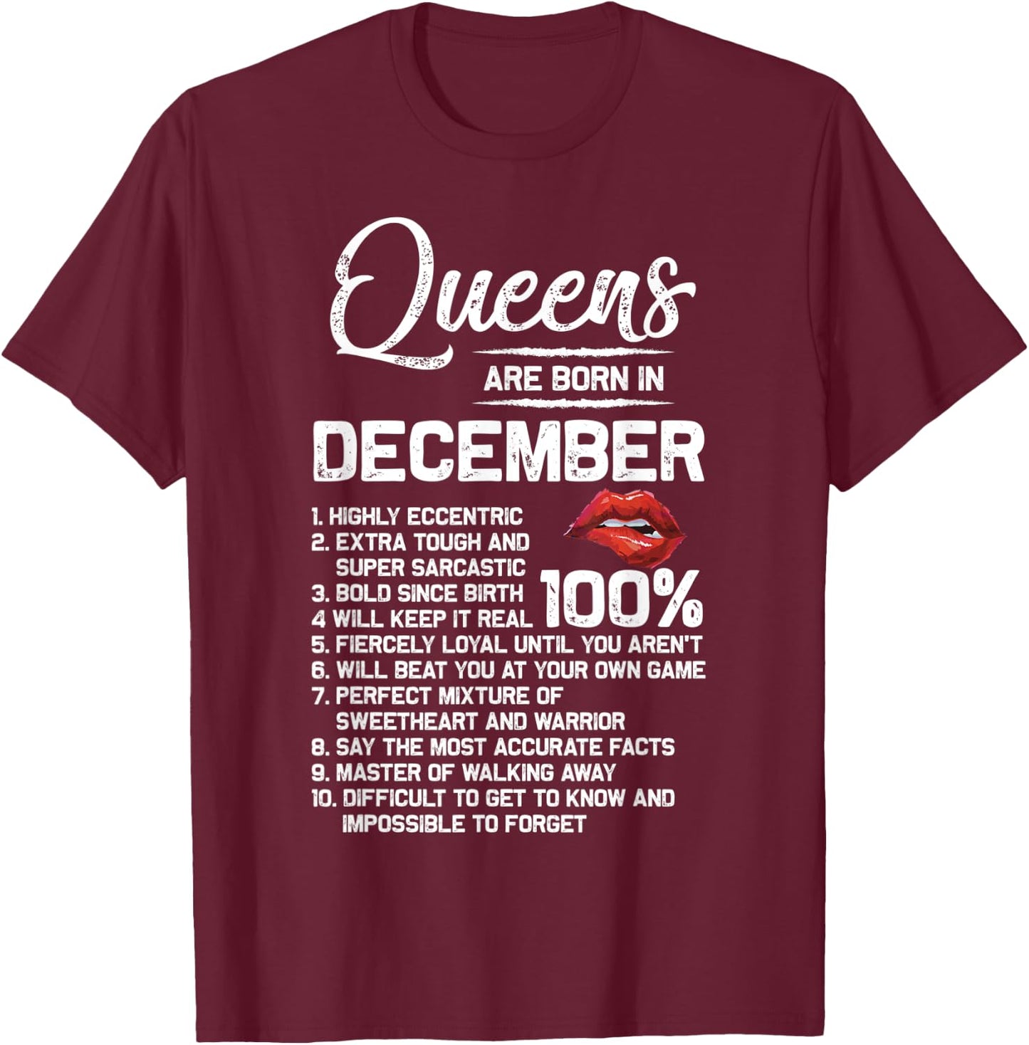 Queens Are Born in December Birthday Gifts T-Shirt - T-Shirt | Maroon