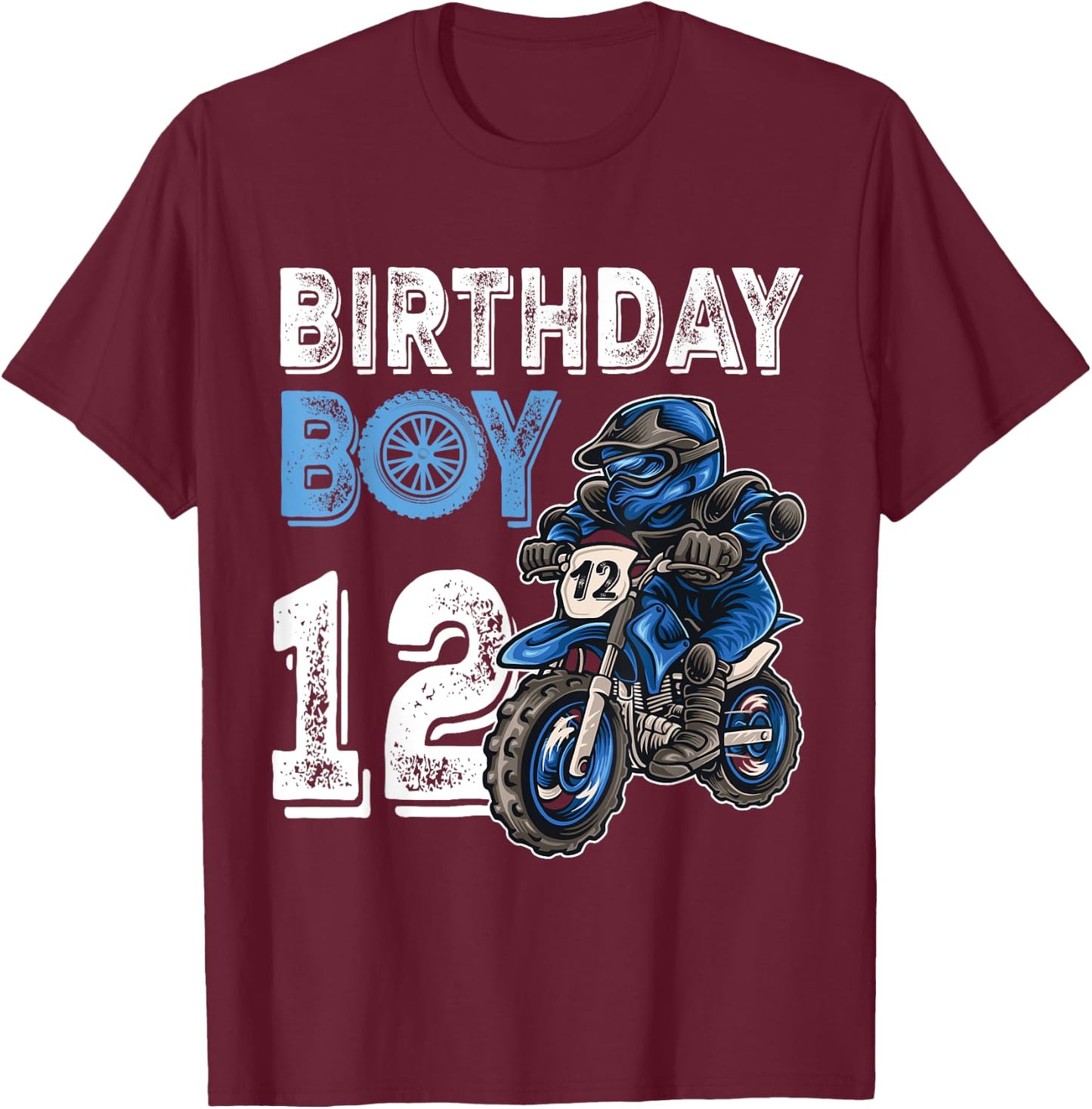 Motocross MX 12th Gift 12 Year Old Dirt Bike Birthday Party T-Shirt - T-Shirt | Maroon
