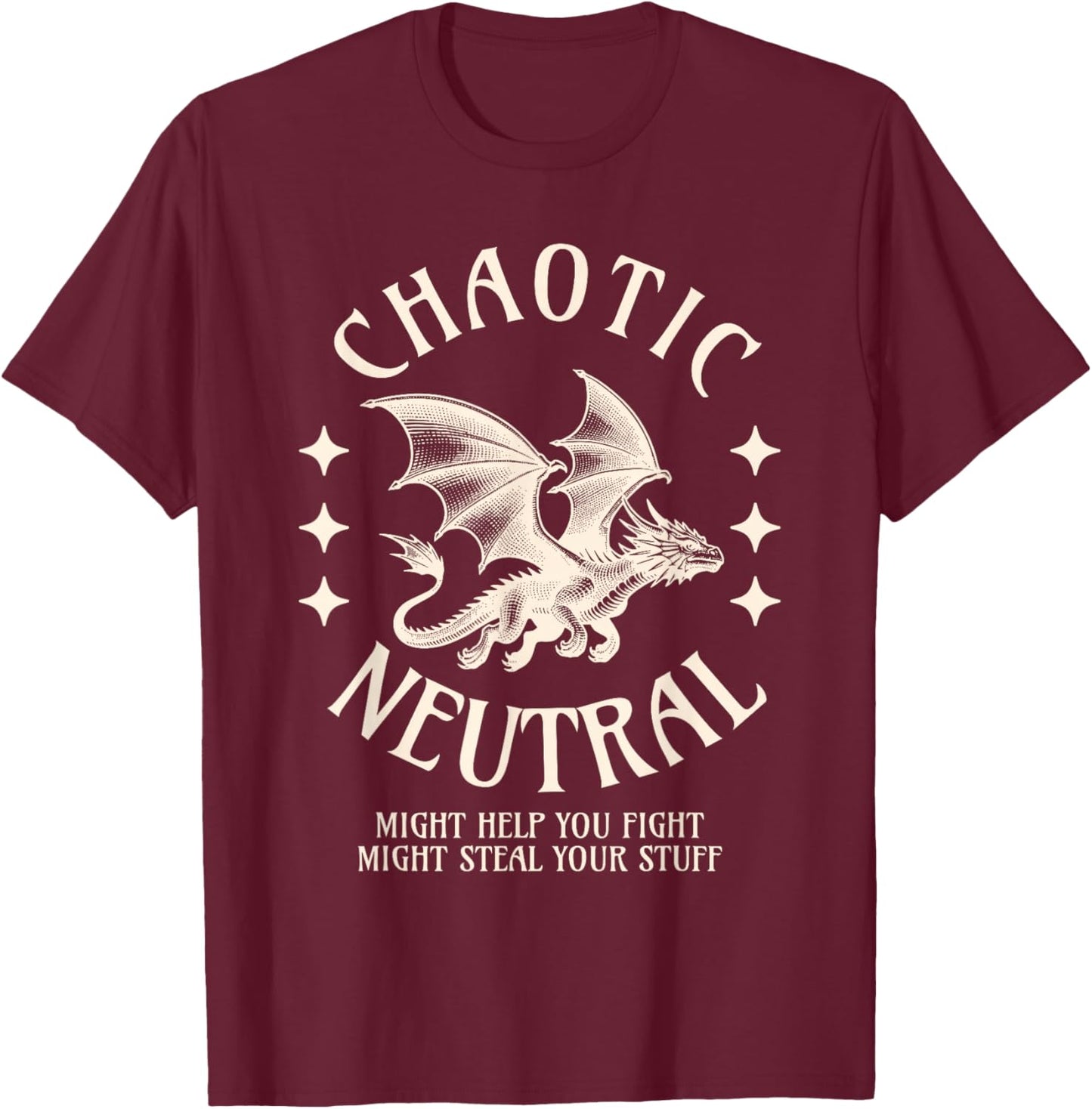 Chaotic Neutral Alignment Funny Roleplaying Character T-Shirt - T-Shirt | Maroon