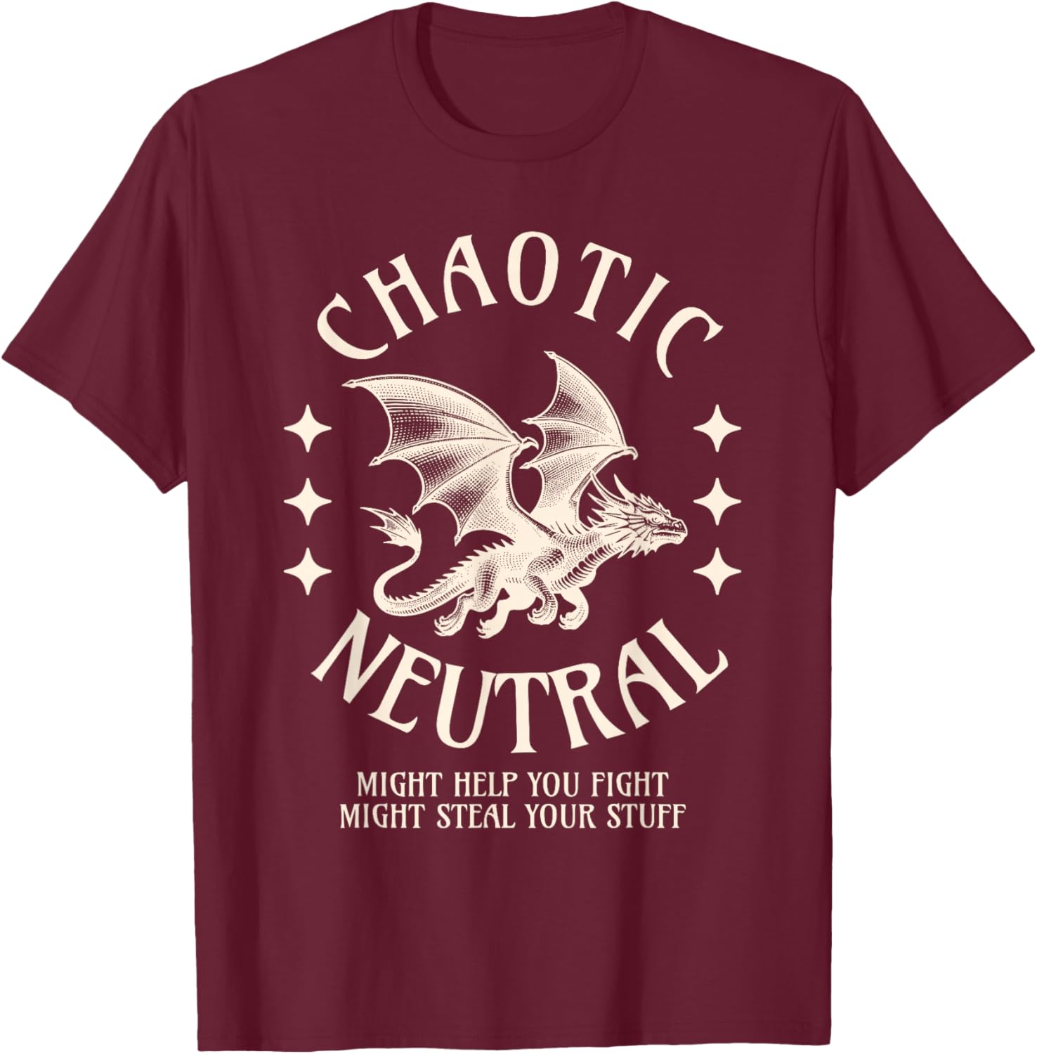 Chaotic Neutral Alignment Funny Roleplaying Character T-Shirt - T-Shirt | Maroon