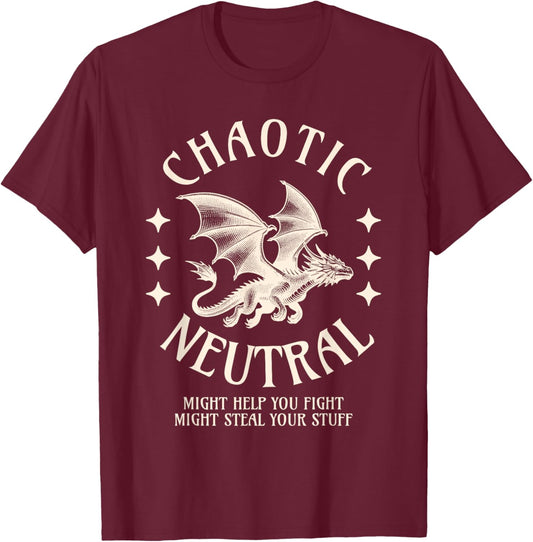 Chaotic Neutral Alignment Funny Roleplaying Character T-Shirt - T-Shirt | Maroon
