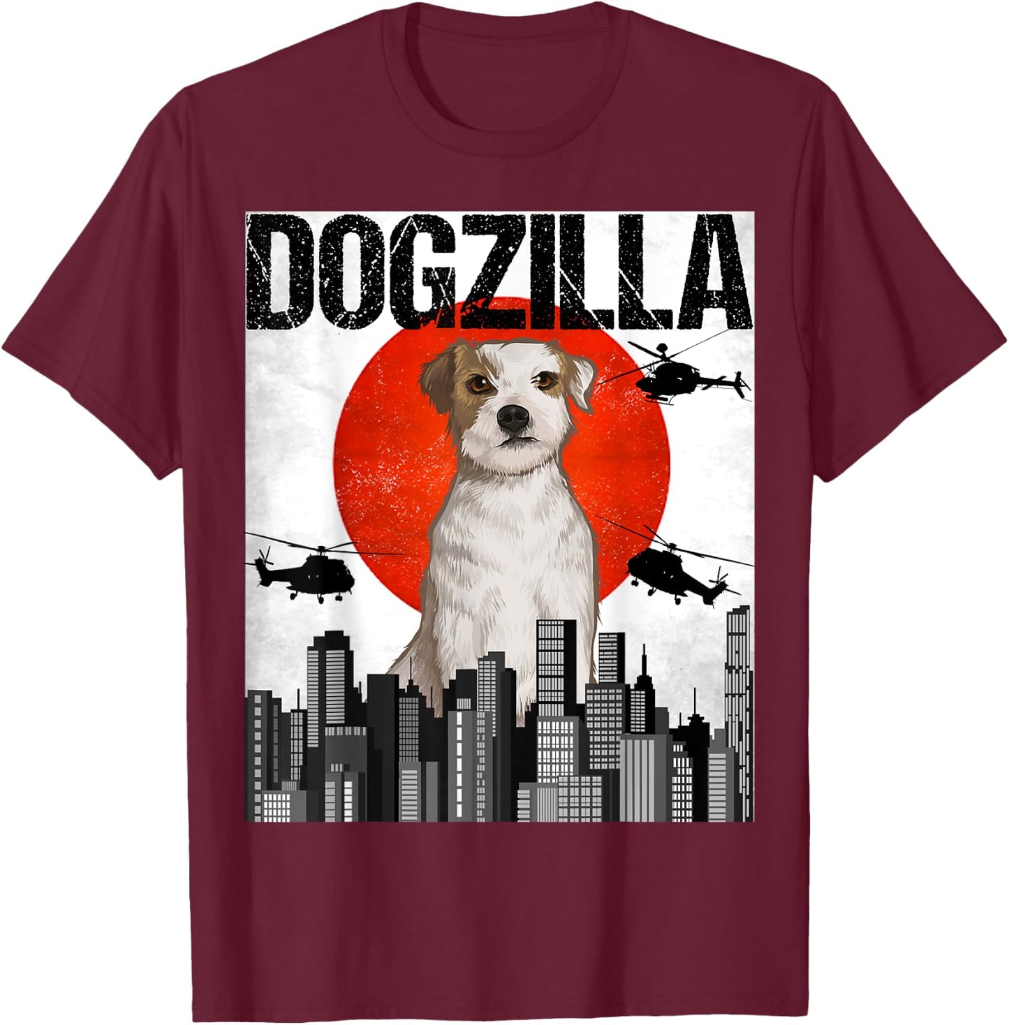 Funny Vintage Japanese Dogzilla Parson Russell Terrier T-Shirt - T-Shirt | Maroon