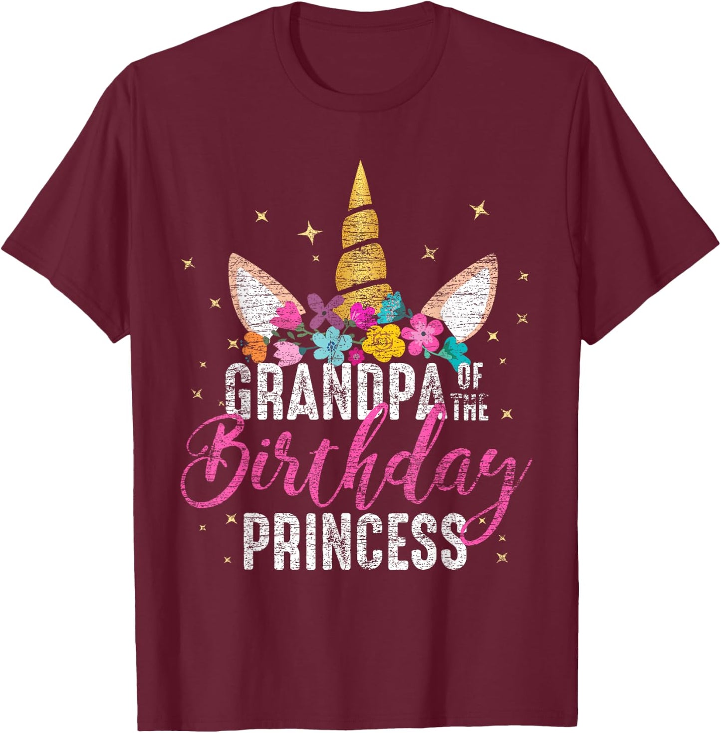 Grandpa Of The Birthday Princess Gifts Unicorn Birthday T-Shirt - T-Shirt | Maroon