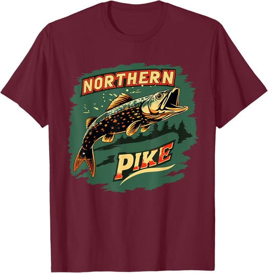 Cool Pike Fish Costume for Fishing Boys and Girls T-Shirt - T-Shirt | Maroon