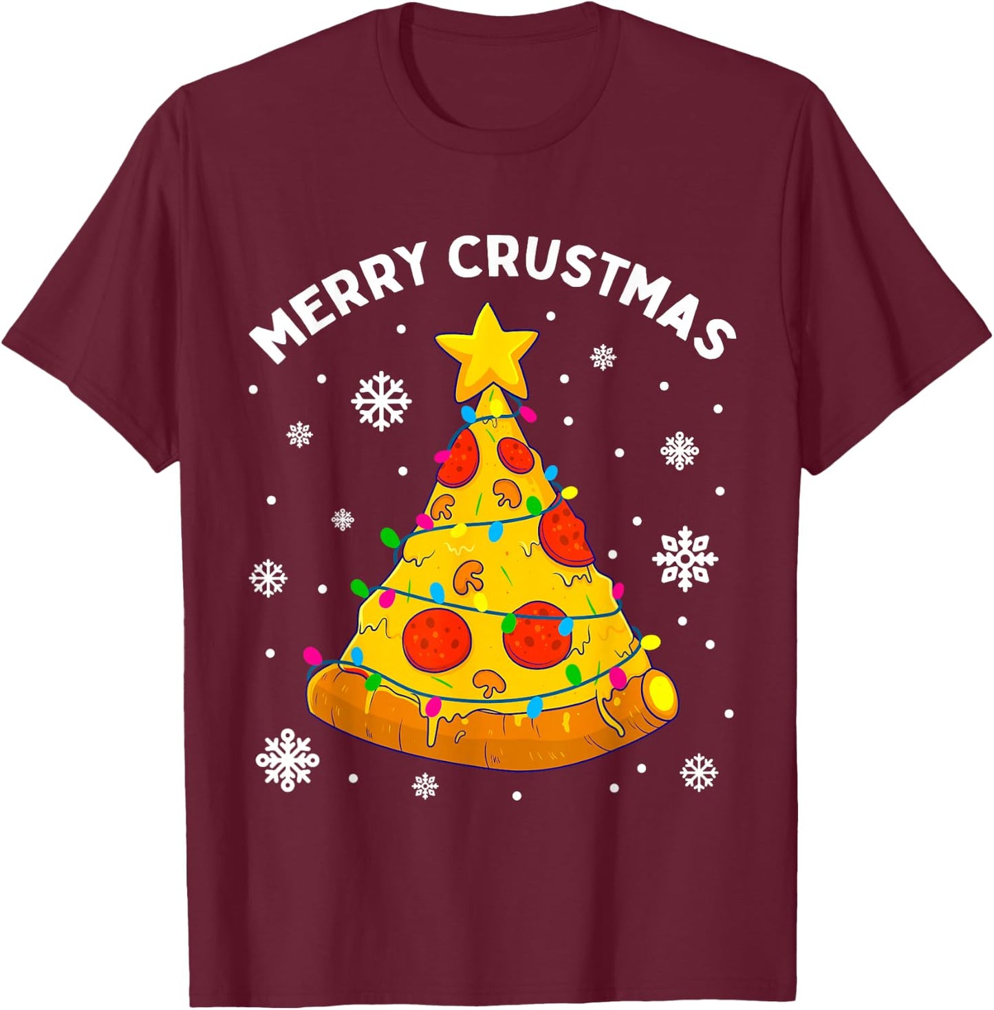 Merry Crustmas Pizza Christmas Tree Xmas Gifts Kids Men T-Shirt - T-Shirt | Maroon