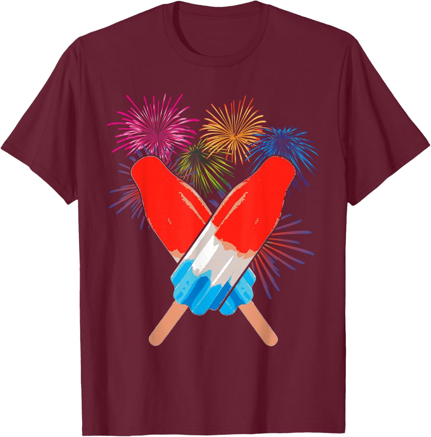 Memorial Day 4th of July Holiday Patriotic Rocket Pop T-Shirt - T-Shirt | Maroon