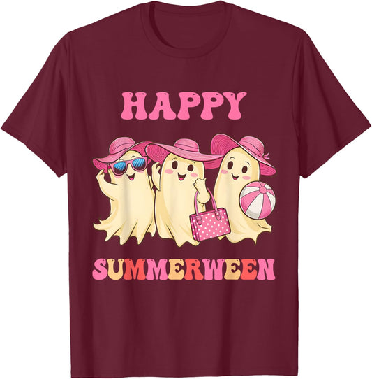 Happy Summerween Summer Halloween Costumes Ghost Lovers T-Shirt - T-Shirt | Maroon