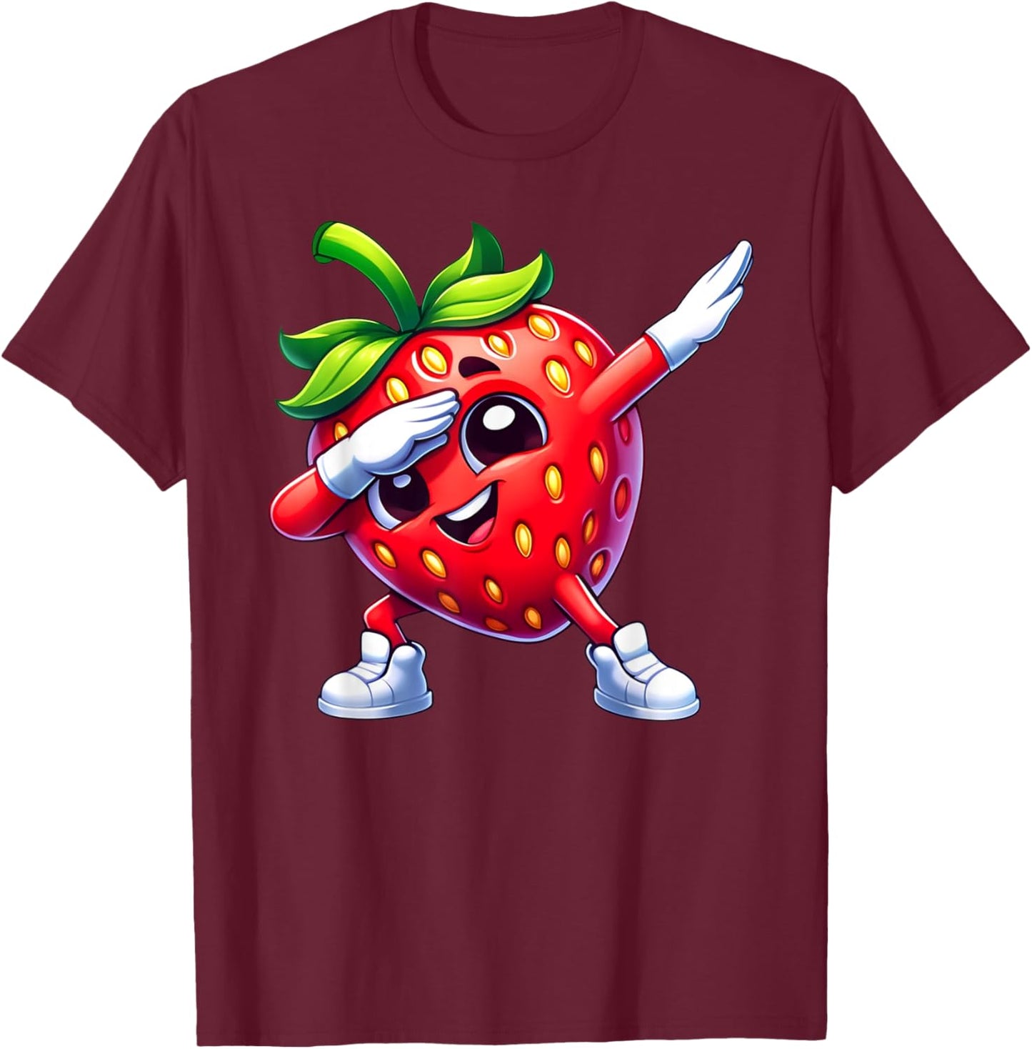Dabbing Strawberry Funny Fruit Lover Print T-Shirt - T-Shirt | Maroon
