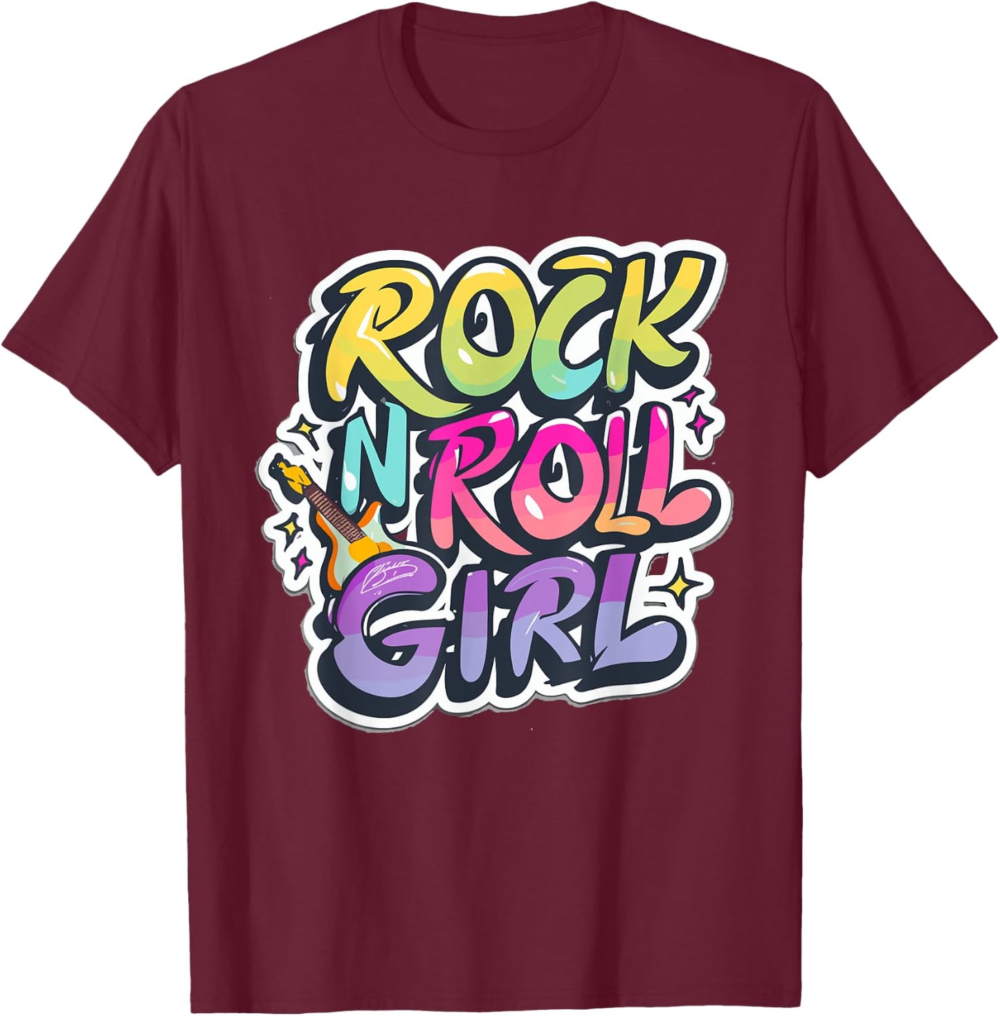 Band Shirts for Kids Rock N Roll Girl Rock and Roll Costume T-Shirt - T-Shirt | Maroon