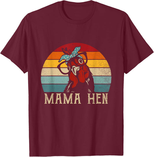 Funny Mama Hen Shirt Vintage Retro Chicken Mom Mother T-Shirt - T-Shirt | Maroon