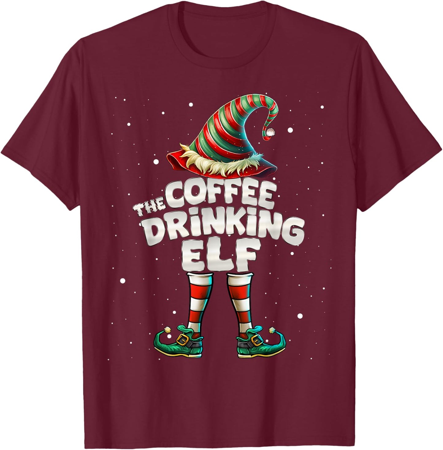 I'm The Coffee Drinking Elf Family Matching Group Christmas T-Shirt - T-Shirt | Maroon