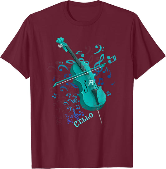 Music Notes Treble Clef Cellist Gift Orchestra Cello T-Shirt - T-Shirt | Maroon