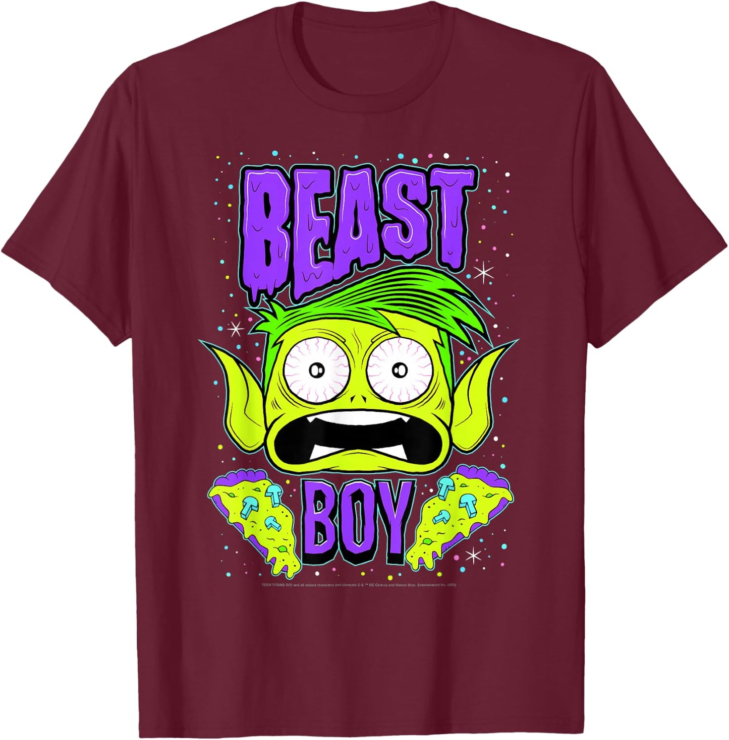 DC Comics Teen Titans Go! Beast Boy Pizza Portrait T-Shirt - T-Shirt | Maroon