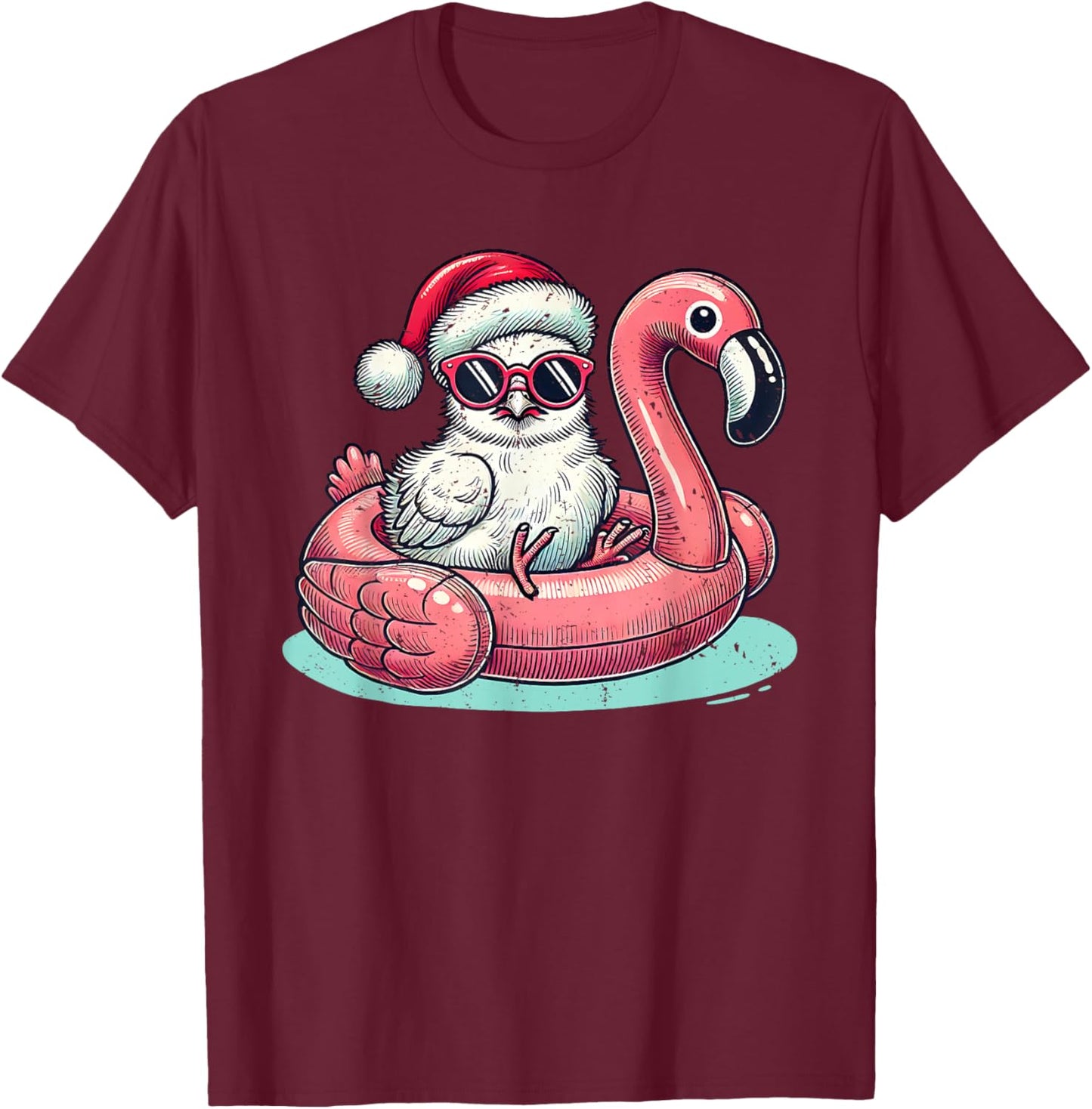 Christmas in July Silkie Chicken Mom Santa Flamingo Floatie T-Shirt - T-Shirt | Maroon