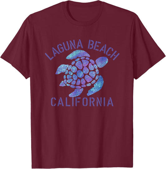 Laguna Beach, CA Beach Design / Tribal Turtle Gift T-Shirt - T-Shirt | Maroon
