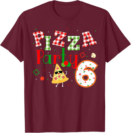Pizza Birthday Party Themed Matching Family Group T-Shirt - T-Shirt | Maroon