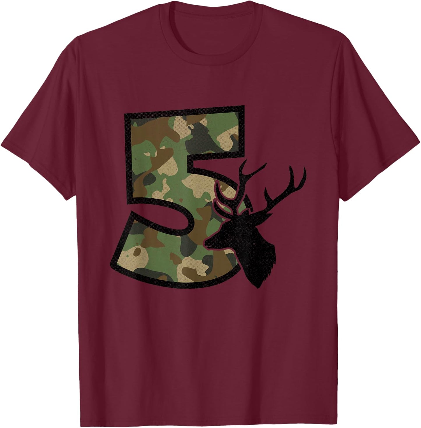 Country Boys Camo 5 Five Year Old Birthday Deer Hunter Theme T-Shirt - T-Shirt | Maroon