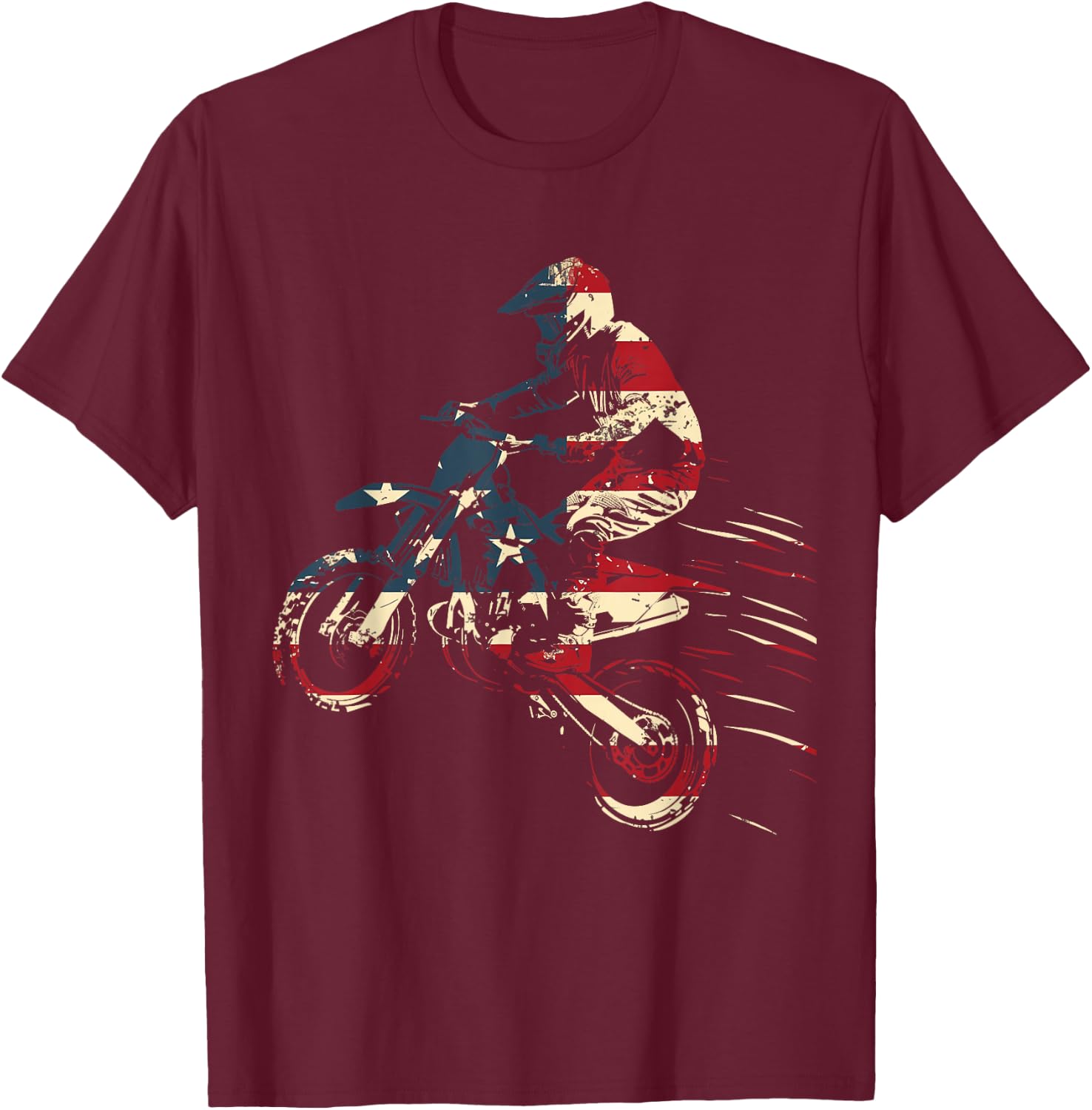 Motocross Dirt Bike MX American Flag Patriotic Biker Vintage T-Shirt - T-Shirt | Maroon