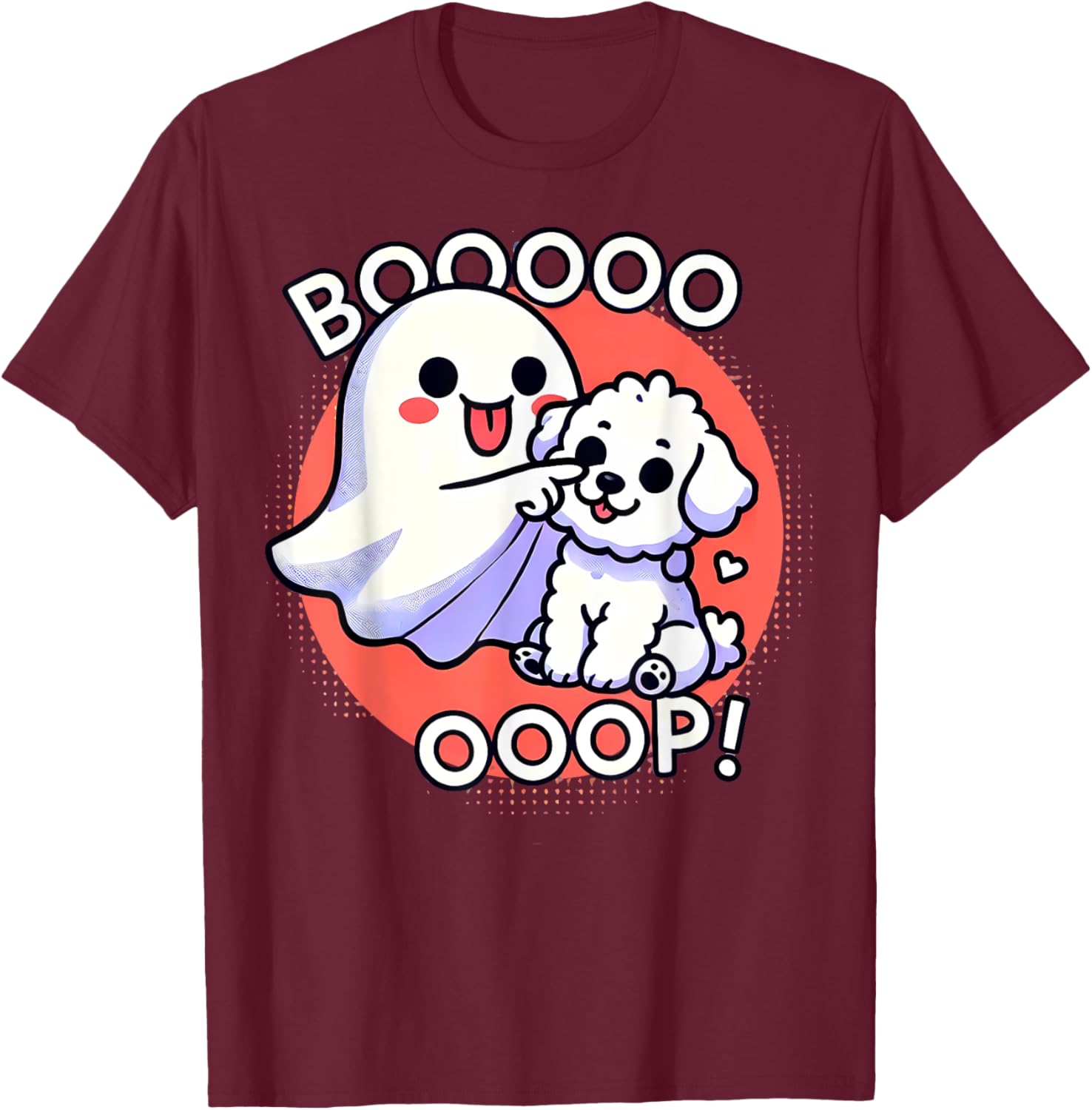Funny Halloween Ghost Bichon Frise Dog Boop Puppy Humor Men Women Kids T-Shirt - T-Shirt | Maroon
