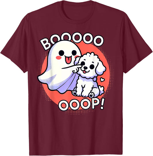 Funny Halloween Ghost Bichon Frise Dog Boop Puppy Humor Men Women Kids T-Shirt - T-Shirt | Maroon