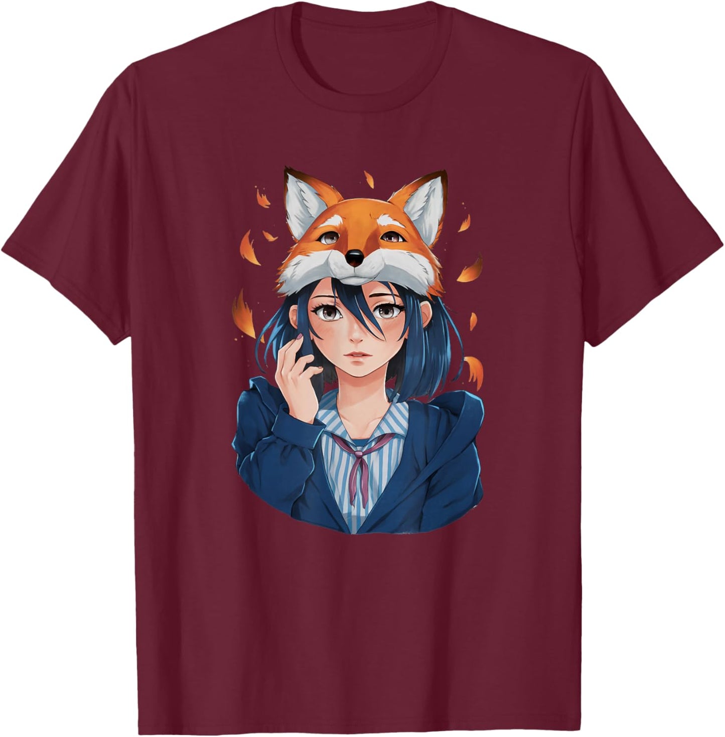 Anime Girl Therian Fox Mask T-Shirt - T-Shirt | Maroon